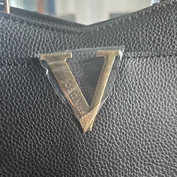 Joan Van Ness Chic Black Satchel with V Accent - Picture 3 of 4